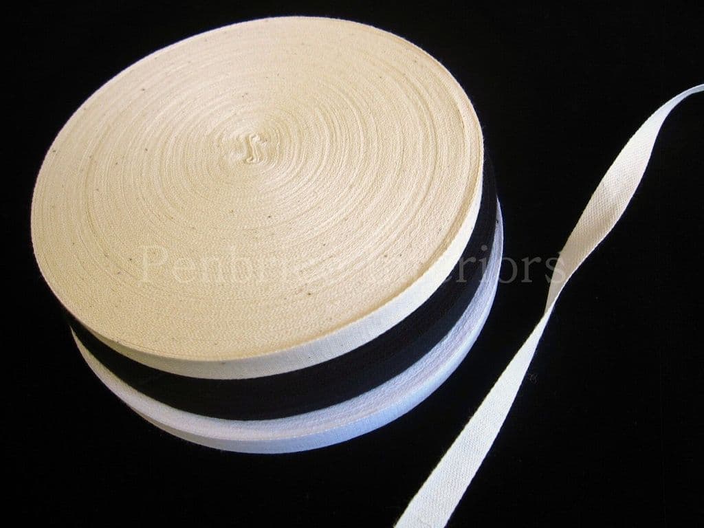 Cotton India Twill Tape 50 mt reels Black White Natural inch wide